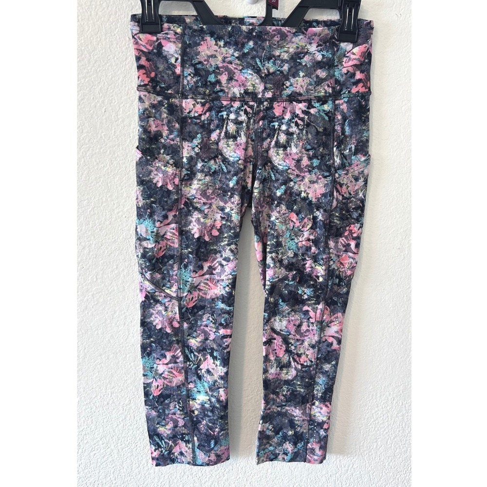 Lululemon Speed Up Crop‎ 21 Floral Multi Running Leggings Pockets Size 6 LW6AWES